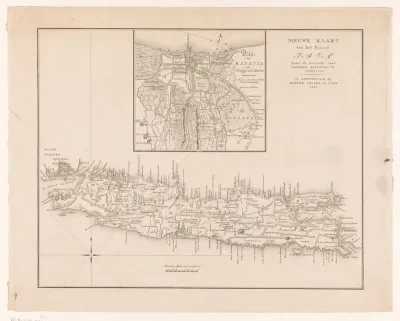 Kaart van het eiland Java met plattegrond van Batavia