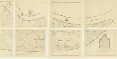 Kaart van het eiland Rozenburg, bestaande uit acht delen