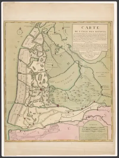 Kaart van het eiland van de Bataven, ten tijde van de Bataafse Opstand
