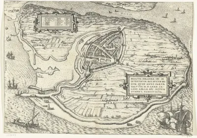 Kaart van het eiland Voorne en plattegrond van Brielle, 1572