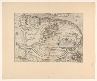 Kaart van het eiland Voorne en plattegrond van Brielle, 1572