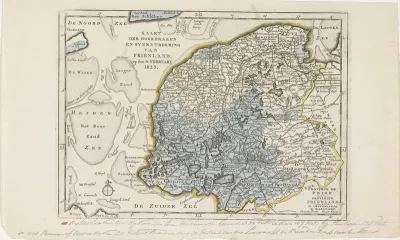 Kaart van het gebied in Friesland getroffen door de overstromingen in 1825