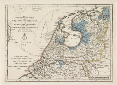 Kaart van het gebied in het noorden van Nederland getroffen door de overstromingen in 1825