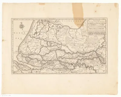 Kaart van het gebied rond de Rijn, de Maas, de Merwede en de Lek in Gelderland, Holland en Utrecht