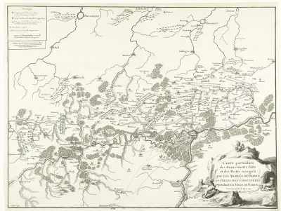 Kaart van het gebied rond de stad Namen, belegerd door het Franse leger, 1692