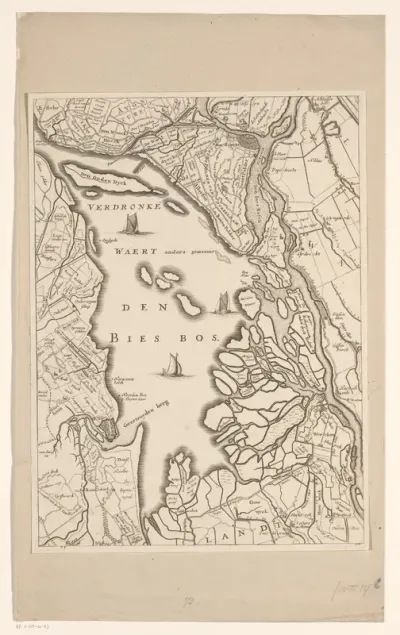 Kaart van het gebied rond de verdronken Zuid-Hollandse Waard