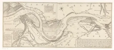 Kaart van het gebied rond de Waal van Schenkenschanz tot aan het Pannerdensch Kanaal