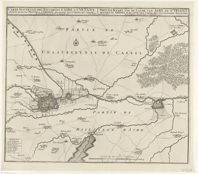 Kaart van het gebied tussen Aire en Saint-Venant, 1710