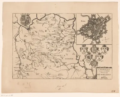 Kaart van het graafschap van Strijen, met een plattegrond van Breda