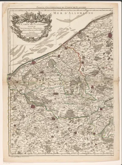 Kaart van het graafschap Vlaanderen (linkerdeel)
