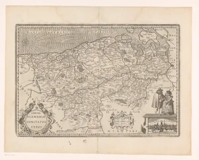 Kaart van het graafschap Vlaanderen, met een gezicht op Gent