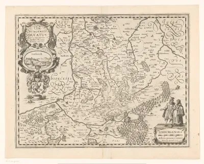 Kaart van het hertogdom Limburg met een gezicht op de stad Limburg
