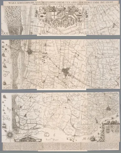 Kaart van het Hoogheemraadschap van Delfland, bestaande uit drie delen
