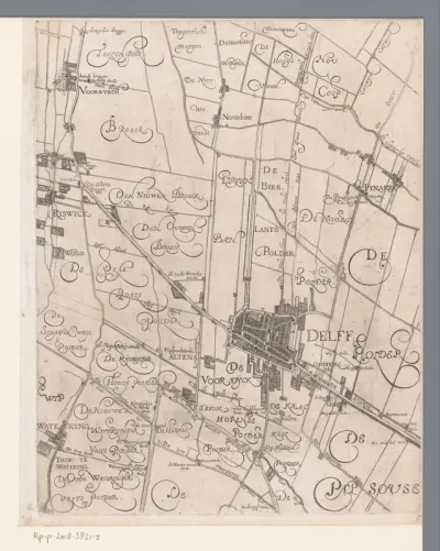 Kaart van het Hoogheemraadschap van Delfland, met Delft en omgeving, middelste deel