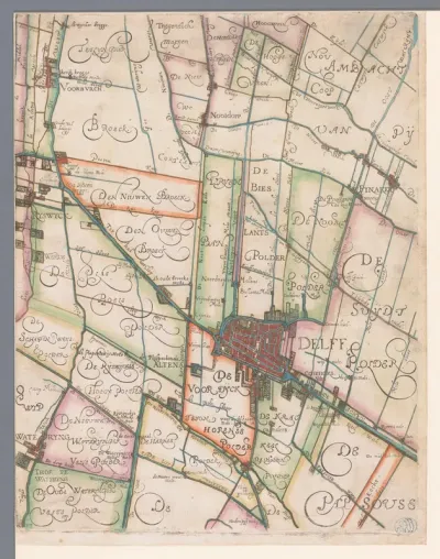 Kaart van het Hoogheemraadschap van Delfland, met Delft en omgeving, middelste deel