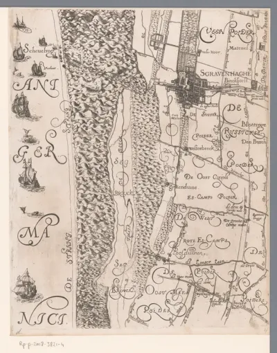 Kaart van het Hoogheemraadschap van Delfland, met Den Haag en omgeving, deel links midden