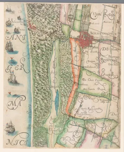 Kaart van het Hoogheemraadschap van Delfland, met Den Haag en omgeving, deel links midden