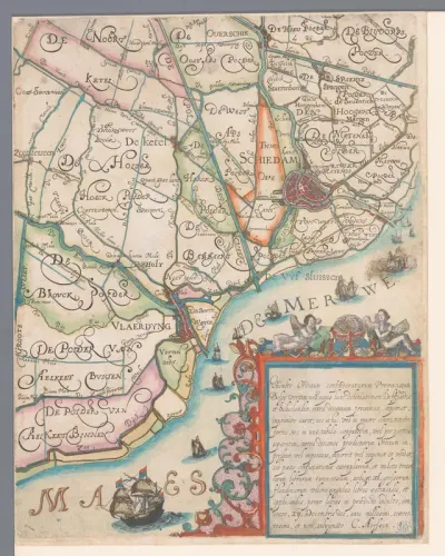 Kaart van het Hoogheemraadschap van Delfland, met Schiedam en omgeving, deel rechtsonder