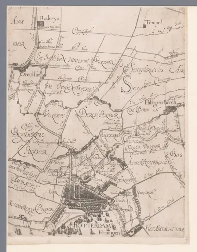Kaart van het Hoogheemraadschap van Schieland, met Rotterdam, Hillegersberg en Overschie