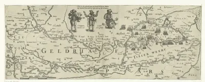 Kaart van het land tussen Maas en Waal met de gevechten bij Schenckenschans en in de Bommelerwaard, 1599