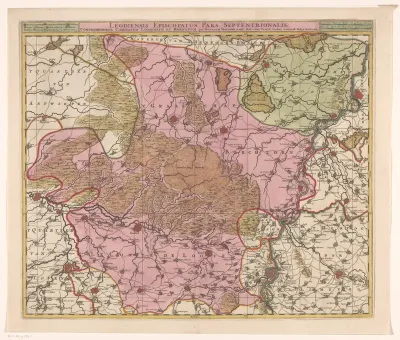 Kaart van het noordelijk deel van het prinsbisdom Luik