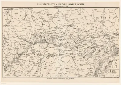 Kaart van het strijdtoneel in Silezië, Bohemen en Saksen, 1866