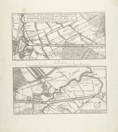 Kaart van het voorgestelde kanaal tussen Utrecht en de Zuiderzee, 1720