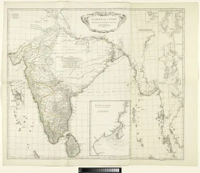 Kaart van India en westelijke kuststrook van Birma, Siam en Malakka met 8 bijkaartjes