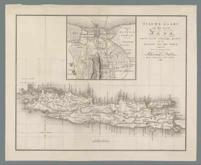 Kaart van Java met een plattegrond van Batavia