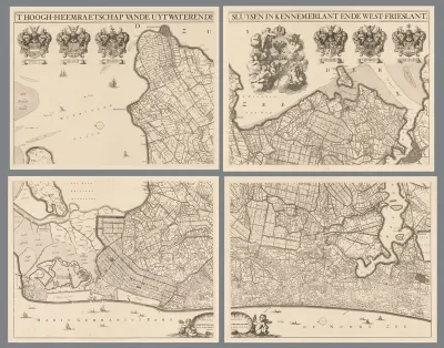Kaart van Kennemerland en West-Friesland, bestaande uit vier delen