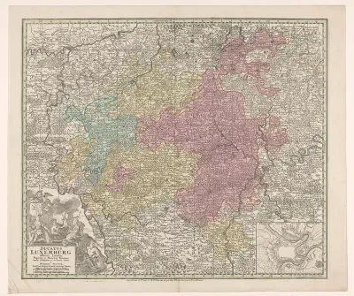 Kaart van Luxemburg met een vestingplattegrond van de stad Luxemburg