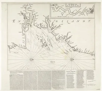 Kaart van monding van de Theems met de Tocht naar Chatham, 1667