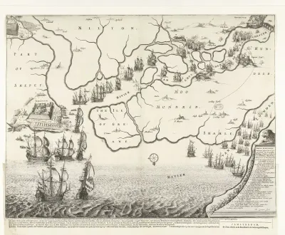 Kaart van monding van de Theems met de Tocht naar Chatham, 1667