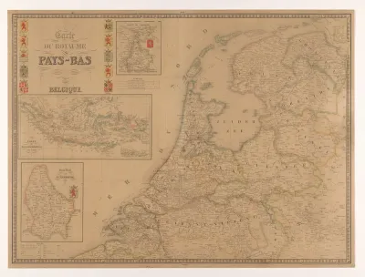 Kaart van Nederland, met inzetten van Luxemburg, Limburg en Nederlands-Indië