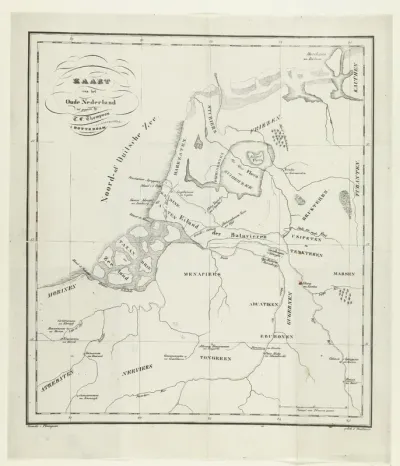 Kaart van Nederland ten tijde van de Bataven