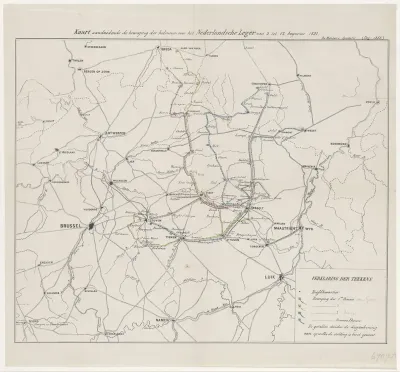 Kaart van Nederlandse troepenbewegingen tijdens de Tiendaagse Veldtocht, 1831