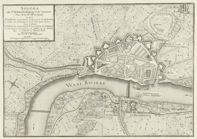 Kaart van Nijmegen en het fort Knodsenburg, veroverd door de Fransen in 1672