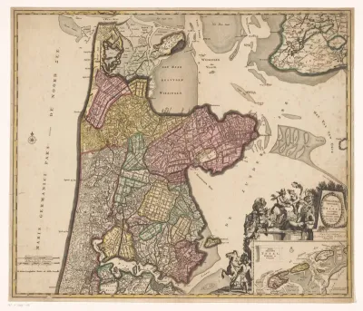 Kaart van Noord-Holland en een deel van Friesland