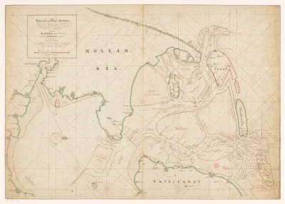 Kaart van Noord-Holland, Texel, Vlieland, Terschelling, een deel van Friesland en de omliggende zandbanken