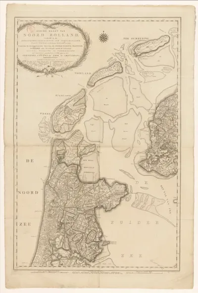 Kaart van Noord-Holland, verdeeld in hoogheemraadschappen