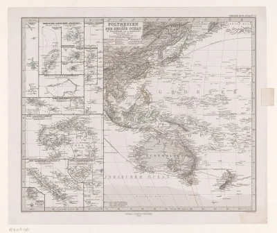Kaart van Polynesië en de Grote Oceaan met Australië en een deel van Azië