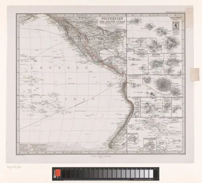 Kaart van Polynesië en de Grote Oceaan met een deel van Noord-Amerika
