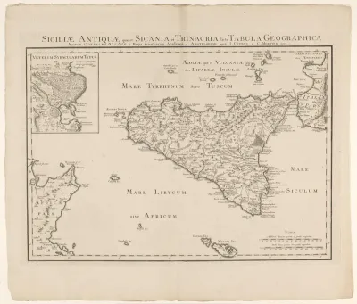 Kaart van Sicilië in de Romeinse tijd met een plattegrond van Syracuse