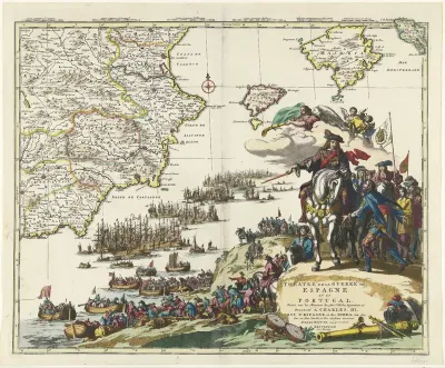 Kaart van Spanje en Portugal, ca. 1703