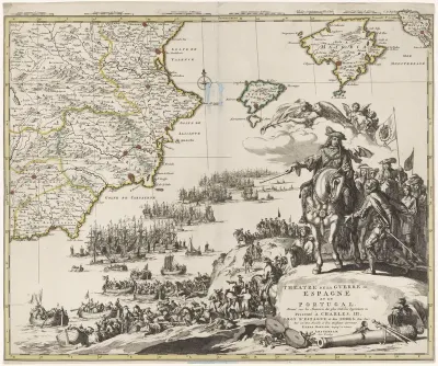 Kaart van Spanje en Portugal, ca. 1703
