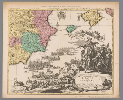 Kaart van Spanje en Portugal, ca. 1710