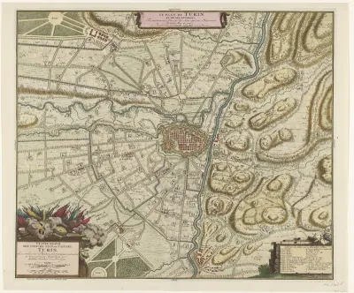Kaart van Turijn en omgeving, 1706