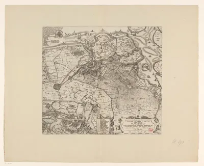 Kaart van Zeeuws-Vlaanderen met een inzet van Sluis en de vestingen in zijn omgeving