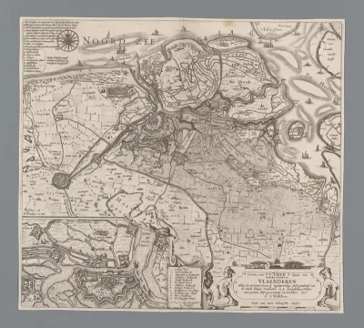 Kaart van Zeeuws-Vlaanderen met een inzet van Sluis en de vestingen in zijn omgeving