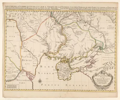 Kaart van Zuidoost-Europa en de Krim tijdens de Russisch-Turkse Oorlog (1735-1739)